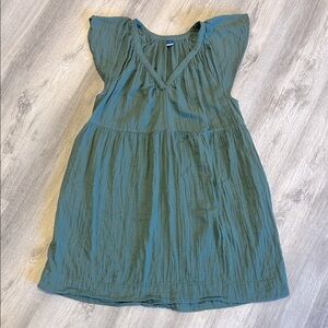 Boho Chic Olive Green Flutter Sleeve Babydoll Dress | 100% Cotton Tiered V-Neck